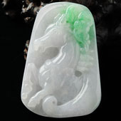 糯冰种飘翠缅甸翡翠A货马牌挂件