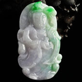 糯冰种春带彩缅甸翡翠A货观音挂件