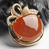 糯冰种红黄翡缅甸翡翠A货镶玫瑰金胸坠（真钻）