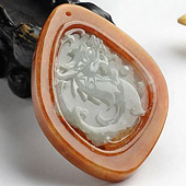 糯冰种褐黄翡缅甸翡翠A货龙牌挂件