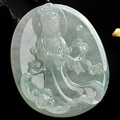 冰种晴水缅甸翡翠A货站观音挂件