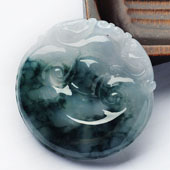 糯冰种飘花缅甸翡翠A货双龙如意挂件