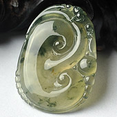 冰种褐黄翡飘花缅甸翡翠A货如意挂件