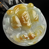 糯冰褐黄翡缅甸翡翠A货虎牌挂件