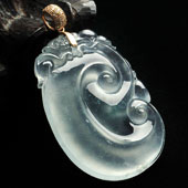 玻璃种略飘花缅甸翡翠A货如意挂件