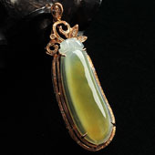 冰种黄翡缅甸翡翠A货镶玫瑰金福瓜胸坠（真钻）