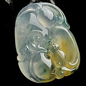 冰种黄翡飘花缅甸翡翠A货福在眼前挂件