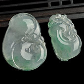 冰种淡晴水飘花缅甸翡翠A货如意挂件（一对）