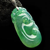 冰种绿晴水缅甸翡翠A货如意挂件