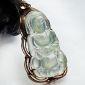 冰玻种晴水缅甸翡翠A货镶玫瑰金观音胸坠（真钻）
