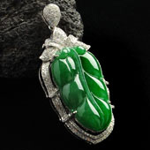 糯冰种正阳绿满绿缅甸翡翠A货镶白金金枝玉叶胸坠（真钻）