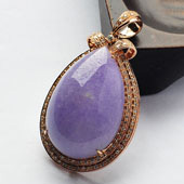 糯冰种紫罗兰缅甸翡翠A货镶玫瑰金水滴胸坠（真钻）