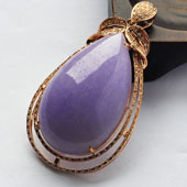 糯冰种紫罗兰缅甸翡翠A货镶玫瑰金水滴胸坠（真钻）