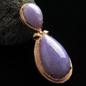 糯冰种紫罗兰缅甸翡翠A货镶玫瑰金水滴胸坠（真钻）