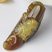 糯冰种褐黄翡缅甸翡翠A货怪兽头挂件