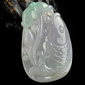 冰种春带彩缅甸翡翠A货年年有余挂件