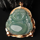 冰种晴水缅甸翡翠A货镶玫瑰金玉佛胸坠（真钻）