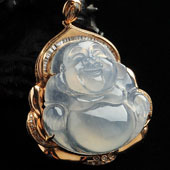 冰种无色缅甸翡翠A货镶玫瑰金玉佛胸坠（真钻）