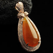 冰种黄翡缅甸翡翠A货镶玫瑰金水滴胸坠（真钻）