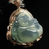冰种晴水缅甸翡翠A货镶玫瑰金玉佛胸坠（真钻）