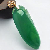 冰种绿晴水缅甸翡翠A货金福瓜挂件（金扣）