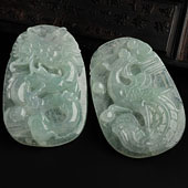 糯冰种晴水缅甸翡翠A货龙凤呈祥挂件（一对）