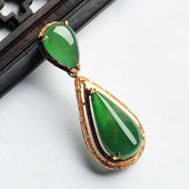 冰种蓝水缅甸翡翠A货镶玫瑰金水滴胸坠（真钻）