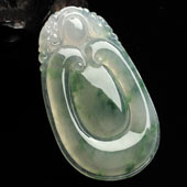 冰种飄绿花缅甸翡翠A货双龙如意挂件