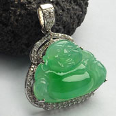 冰种翠色缅甸翡翠A货镶白金玉佛胸坠（真钻）