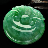 糯冰种飘翠缅甸翡翠A货双龙如意挂件