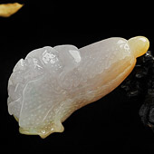 糯冰种褐黄翡略飘花缅甸翡翠A货白菜挂件
