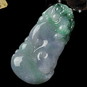 糯冰种春带彩缅甸翡翠A货如意寿挂件