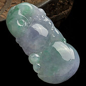 糯冰种春带彩缅甸翡翠A货如意寿挂件