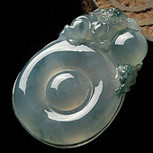 （超值推荐）冰种飘花缅甸翡翠A货欢喜如意挂件