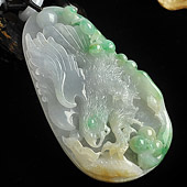 糯冰种三彩缅甸翡翠A货大展鸿图挂件
