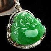 糯冰种飘翠缅甸翡翠A货镶白金玉佛胸坠（真钻）