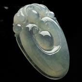 冰种飘绿花缅甸翡翠A货双龙如意挂件