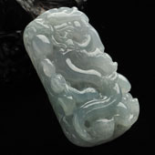 糯冰种晴水缅甸翡翠A货龙牌挂件