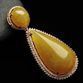 糯冰种黄翡缅甸翡翠A货镶玫瑰金水滴胸坠（真钻）