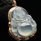 冰玻种无色缅甸翡翠A货镶玫瑰金玉佛胸坠（真钻）