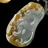 冰种褐黄翡飘花缅甸翡翠A货龙行如意挂件