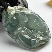 冰种晴水略带黄翡缅甸翡翠A货花开富贵挂件