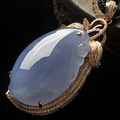 冰种紫罗兰缅甸翡翠A货镶玫瑰金福瓜胸坠（真钻）