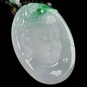 冰种淡春带彩缅甸翡翠A货释迦牟尼挂件