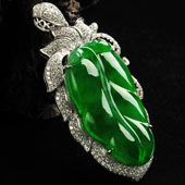 冰种正阳绿缅甸翡翠A货满绿镶白金金枝玉叶胸坠（真钻）