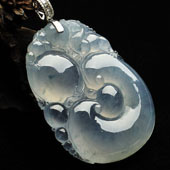 冰种淡紫罗兰略飘花缅甸翡翠A货如意寿挂件（金扣）