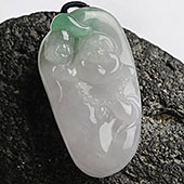 冰种带翠缅甸翡翠A货童子拜佛挂件