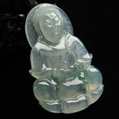 冰种飘花缅甸翡翠A货观音挂件