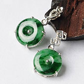 糯冰种浓绿缅甸翡翠A货镶白金平安扣胸坠（真钻）（单价）