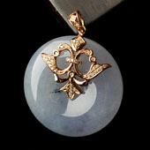 糯冰种淡紫罗兰缅甸翡翠A货镶玫瑰金平安扣胸坠（真钻）